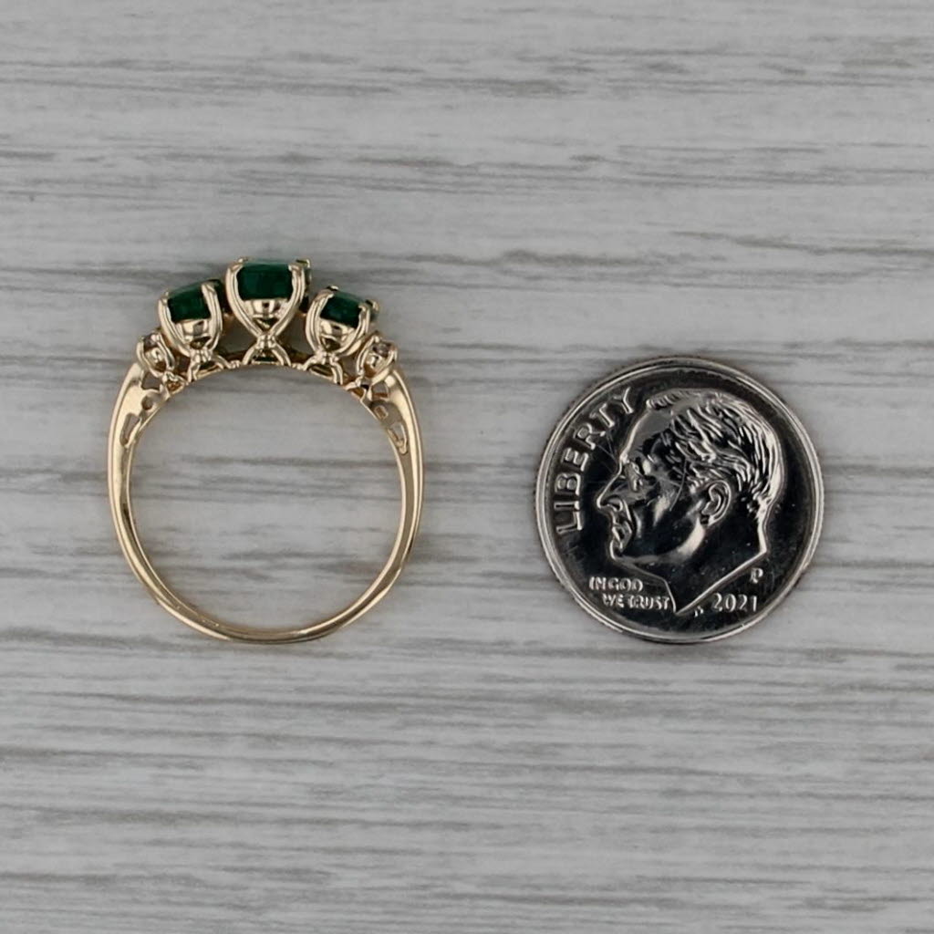 1.84ctw 3-Stone Oval Emerald Diamond Ring 14k Yellow Gold Size 6