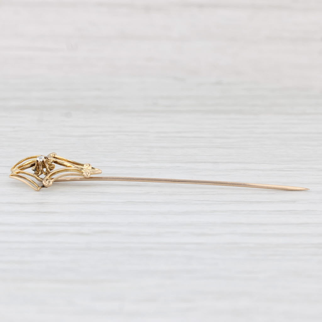 Light Gray Vintage Diamond Solitaire Stickpin 10k Yellow Gold