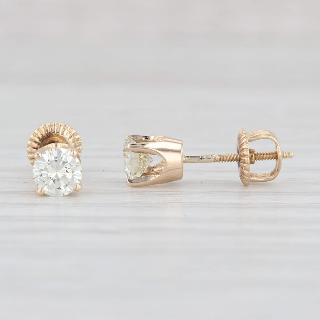 Light Gray 0.58ctw Diamond Stud Earrings 14k Yellow Gold Round Solitaire Screw Back Studs