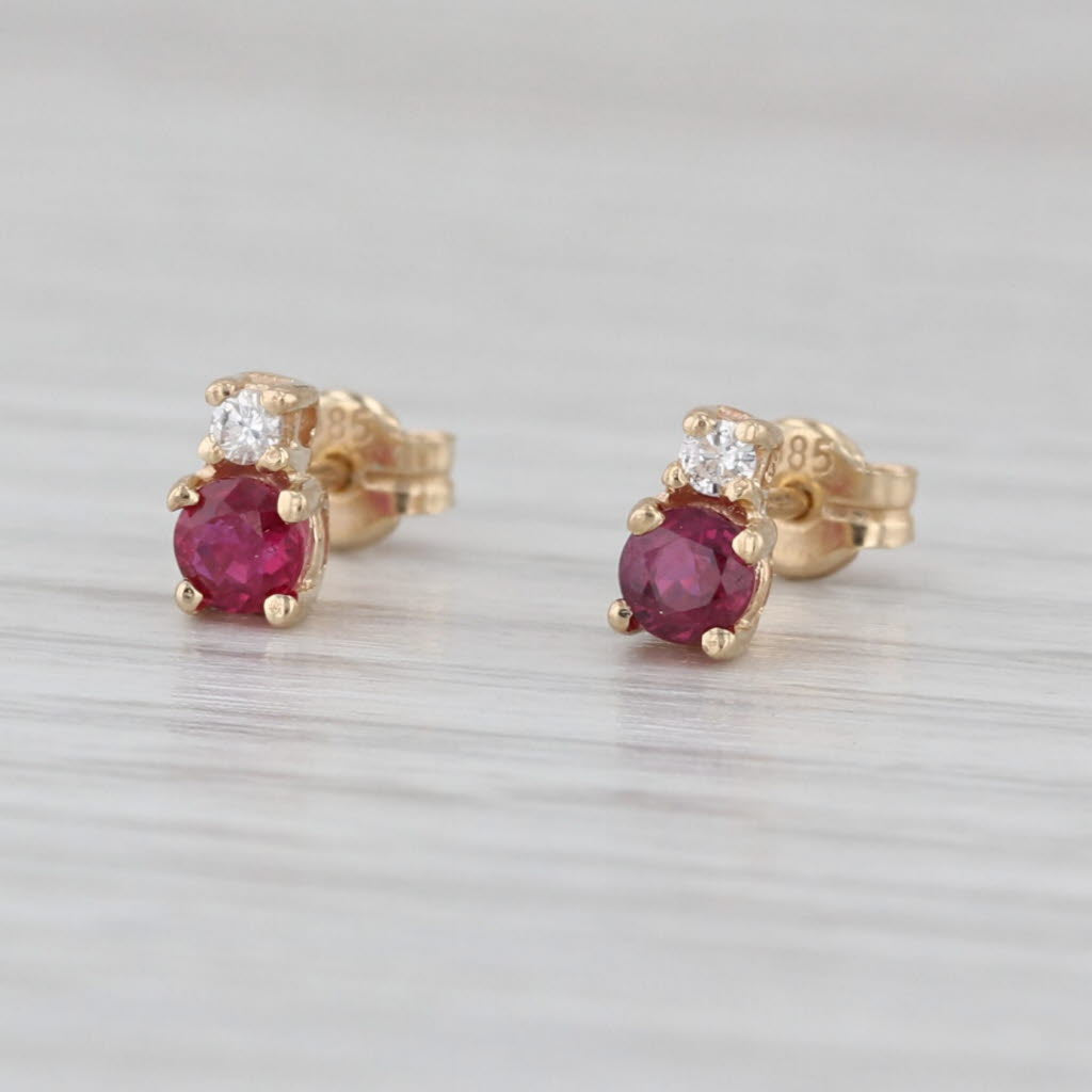 0.30ctw Ruby Diamond Stud Earrings 14k Yellow Gold Studs