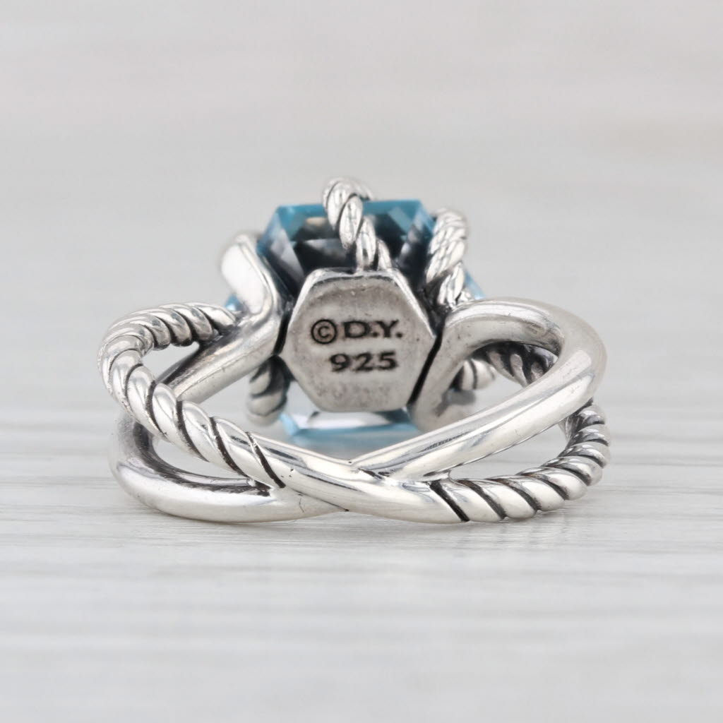 Yurman 3.22ctw Blue Topaz Diamond Ring Sterling Silver Cable Wrap Collection