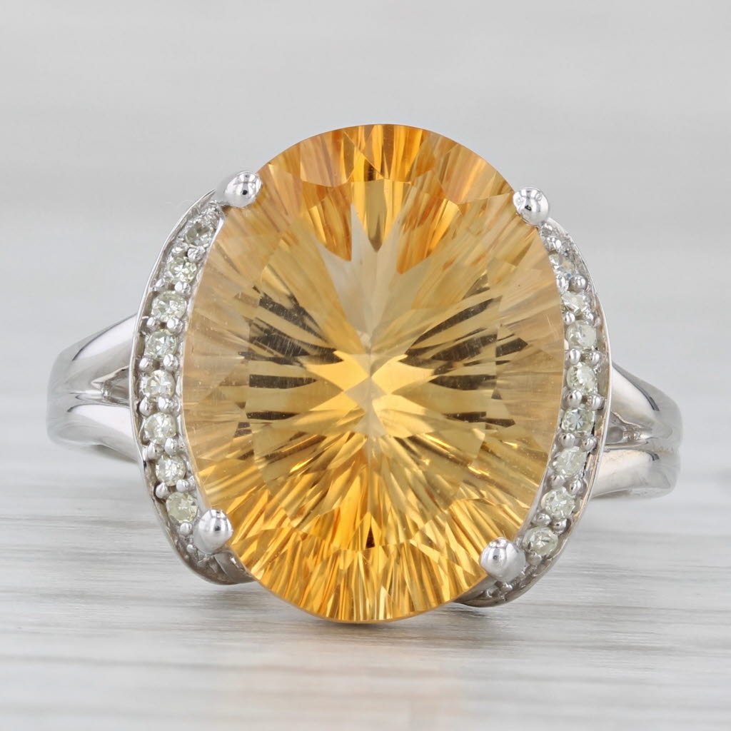 Light Gray 9.05ctw Citrine Diamond Ring 10k White Gold Size 7.25