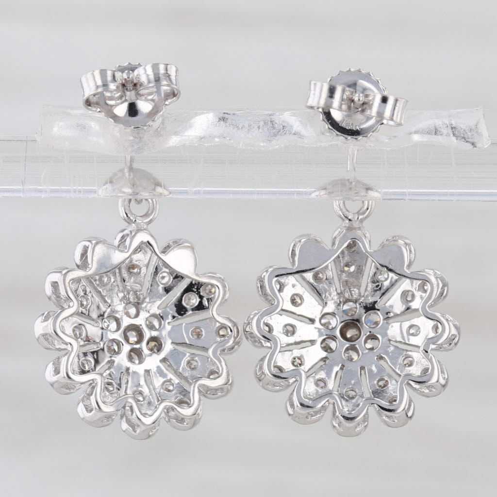 0.30ctw Diamond Flower Dangle Earrings 14k White Gold Floral Drops