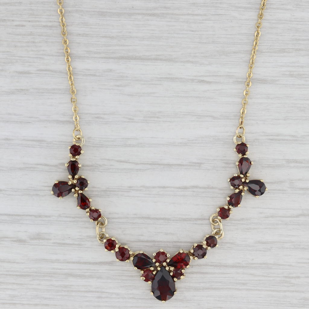 Vintage 7.10ctw Garnet Necklace 14k Yellow Gold 17.5" Cable Chain