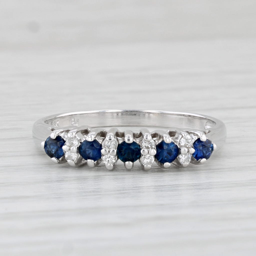 Light Gray 0.35ctw Blue Sapphire Diamond Ring 14k White Gold Size 7 Stackable Wedding Band