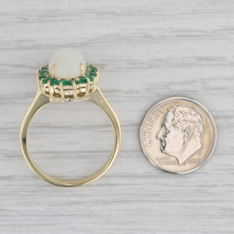 Gray Oval Cabochon Opal 0.90ctw Emerald Halo Ring 14k Yellow Gold Size 10