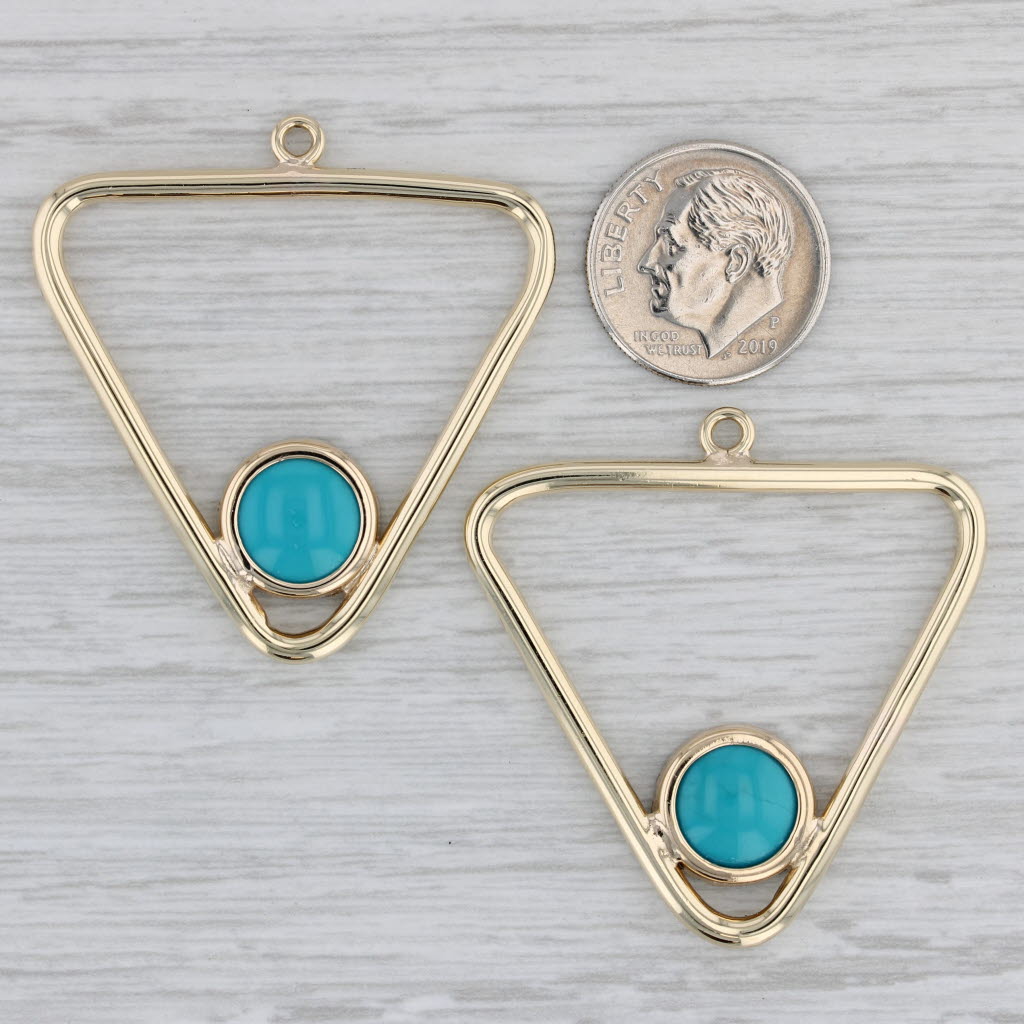 Gray Turquoise Earring Enhancers 14k Yellow Gold Triangle Statement Drops