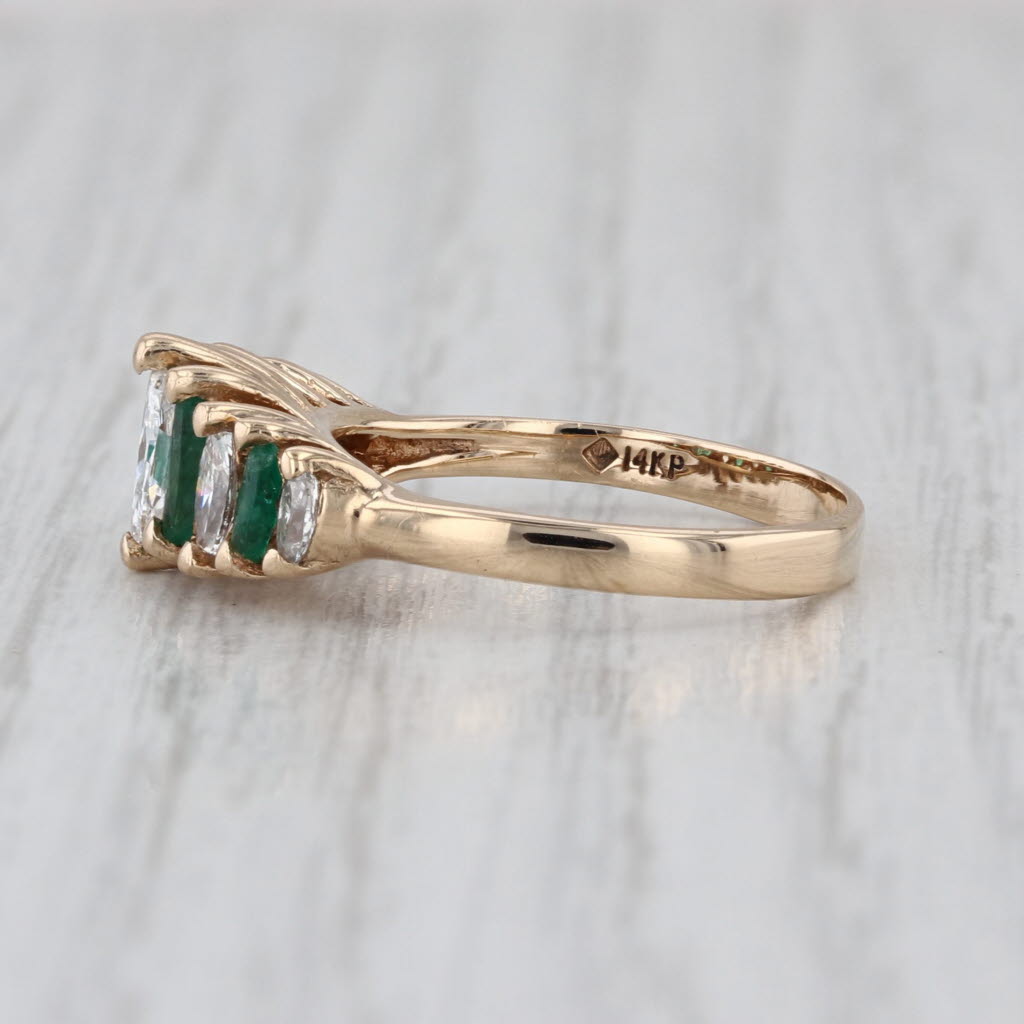 0.91ctw Emerald Diamond Ring 14k Yellow Gold Size 6 Stackable Tiered Rooftop