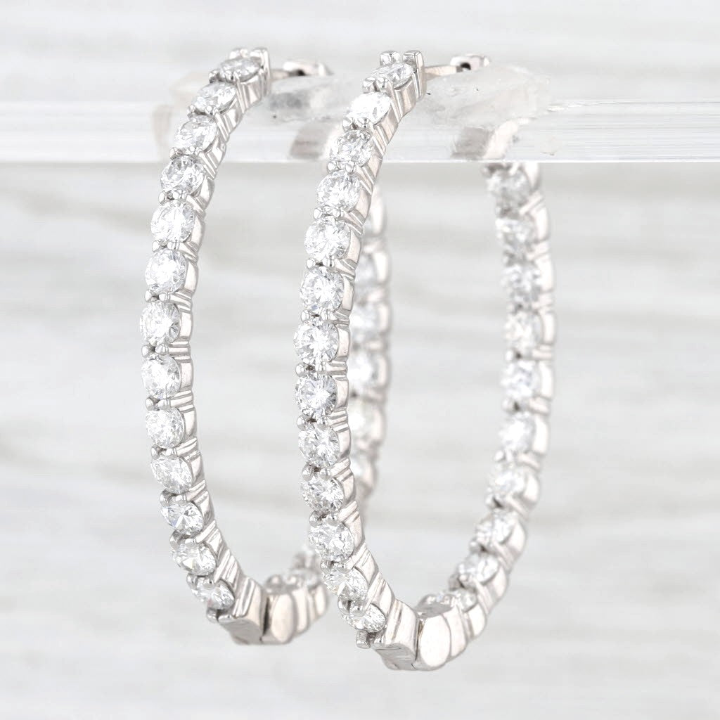 4.60ctw Diamond Inside Out Hoop Earrings 14k White Gold Hinged Oval Snap Hoops