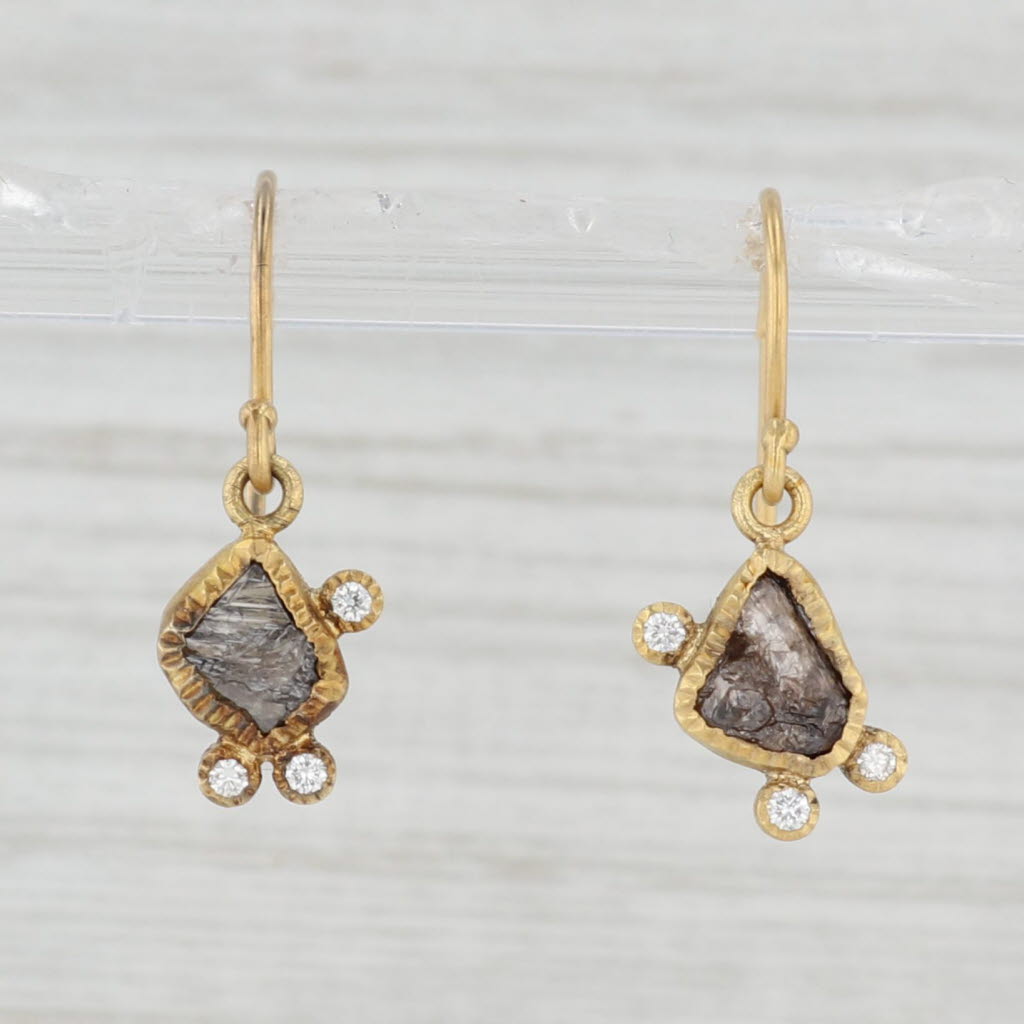 Light Gray Rough Cut Diamond Dangle Earrings 18k Yellow Gold Todd Reed Hook Posts