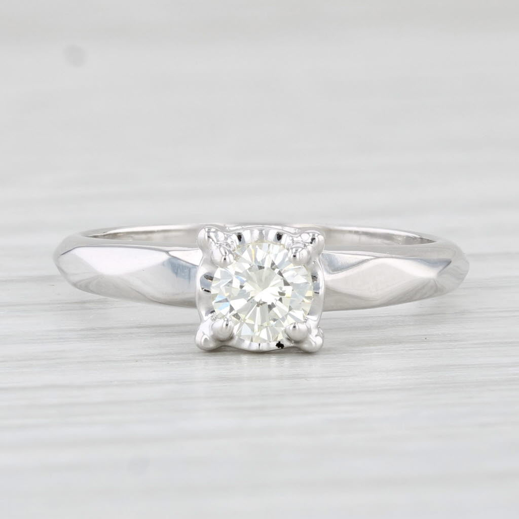 Light Gray 0.37ct Round Diamond Solitaire Engagement Ring 14k White Gold Size 6.25