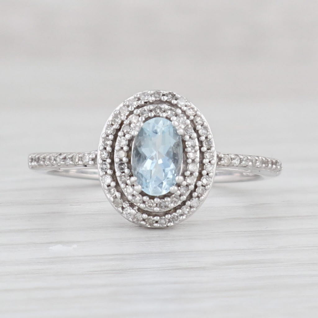 Light Gray 0.52ctw Aquamarine Diamond Halo Ring 10k White Gold Size 7.25 Engagement