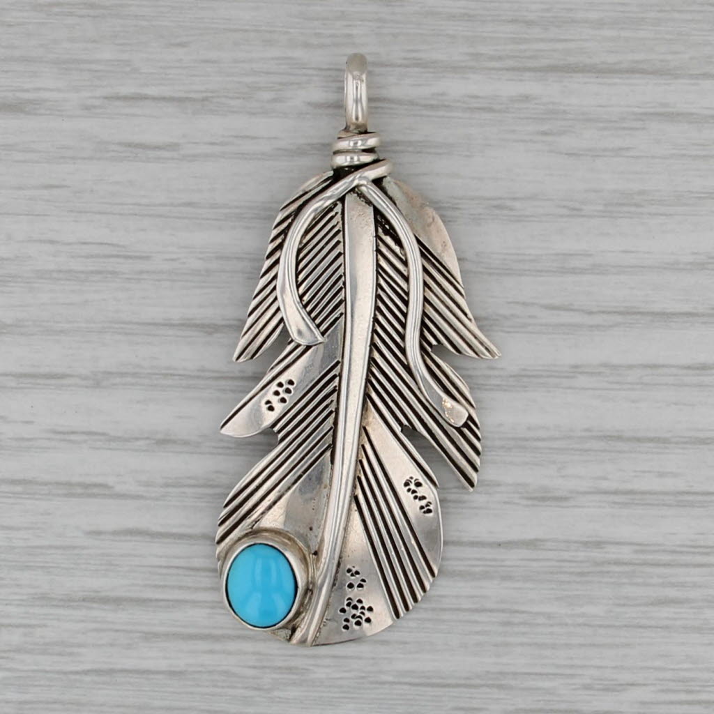 Navajo Feather Pendant Sterling Silver Turquoise Vintage Native American