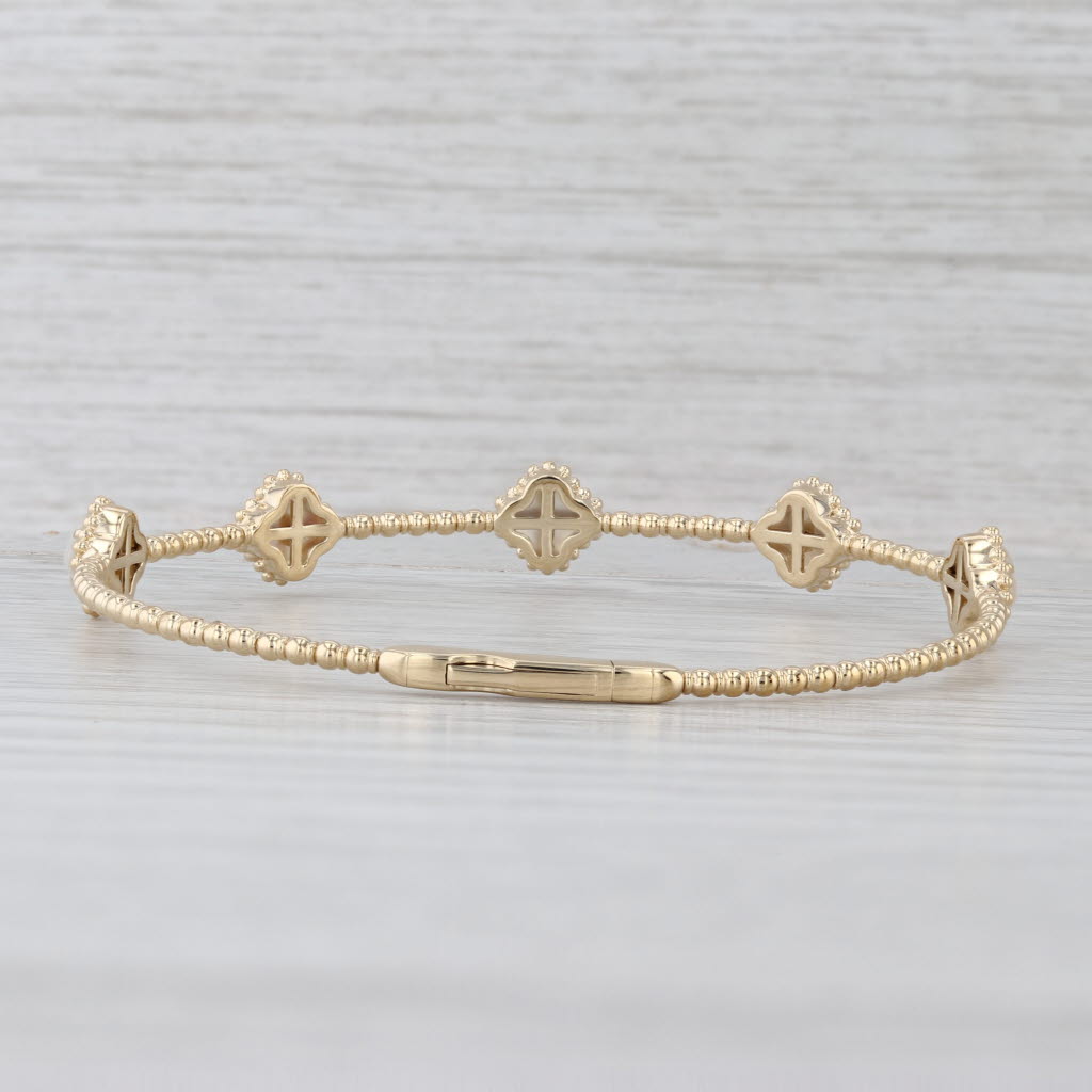 New Mother of Pearl Clover Bead Flexible Bangle Bracelet 14k Gold 6.5"