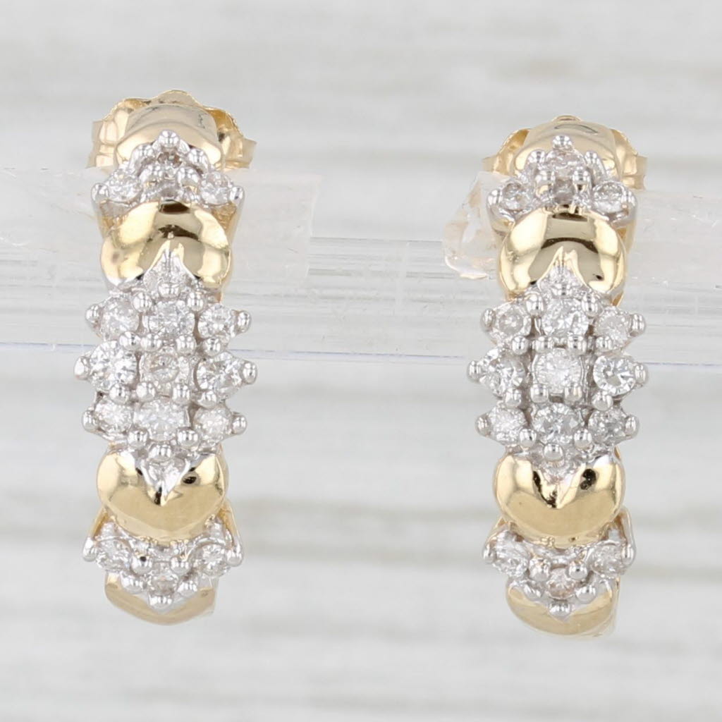 Light Gray Diamond Cluster Half Hoop Earrings 14k Yellow Gold J-Hook