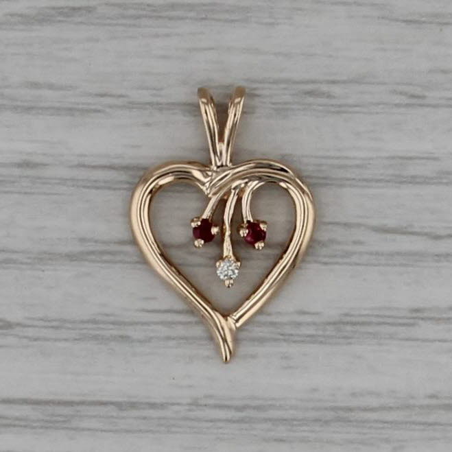 3-Stone Ruby Open Heart Pendant 14k Yellow Gold