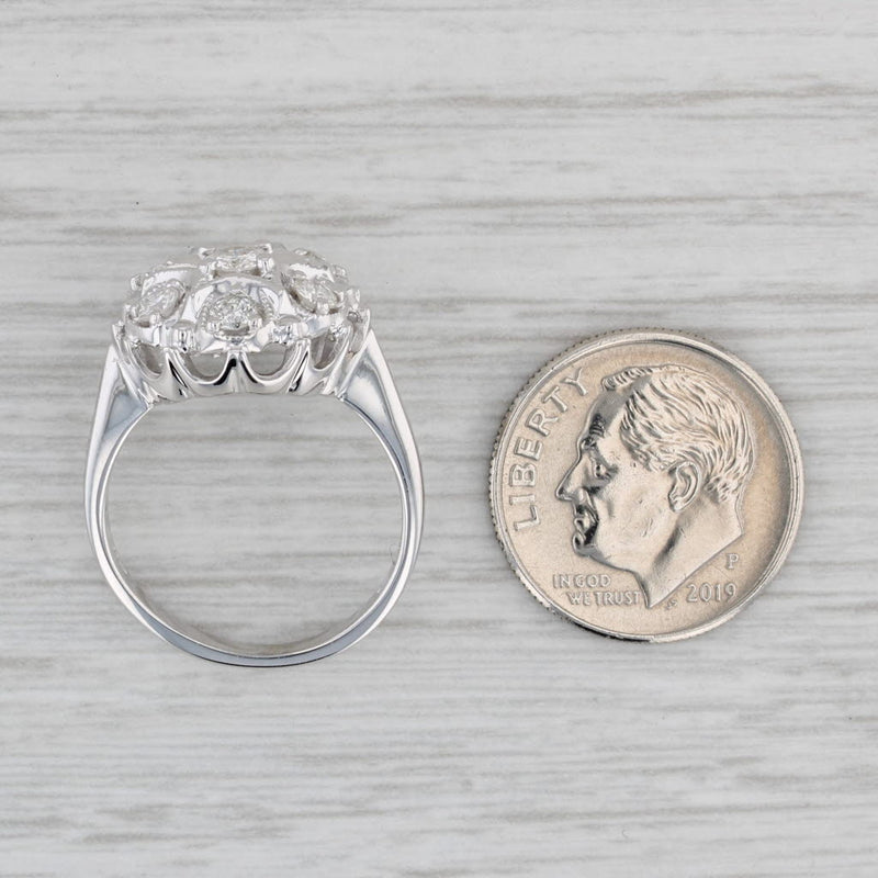 Gray 0.80ctw Diamond Flower Cluster Ring 14k White Gold Size 6 Engagement Vintage