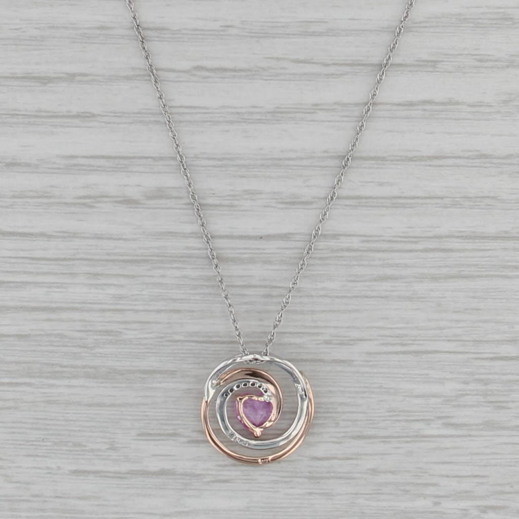Lab Created Pink Sapphire Heart Pendant Necklace 10k Gold Sterling Silver 18.25"