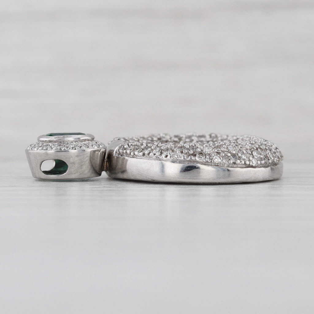 1.50ctw Emerald Diamond Pave Circle Pendant 14k White Gold Floating Drop