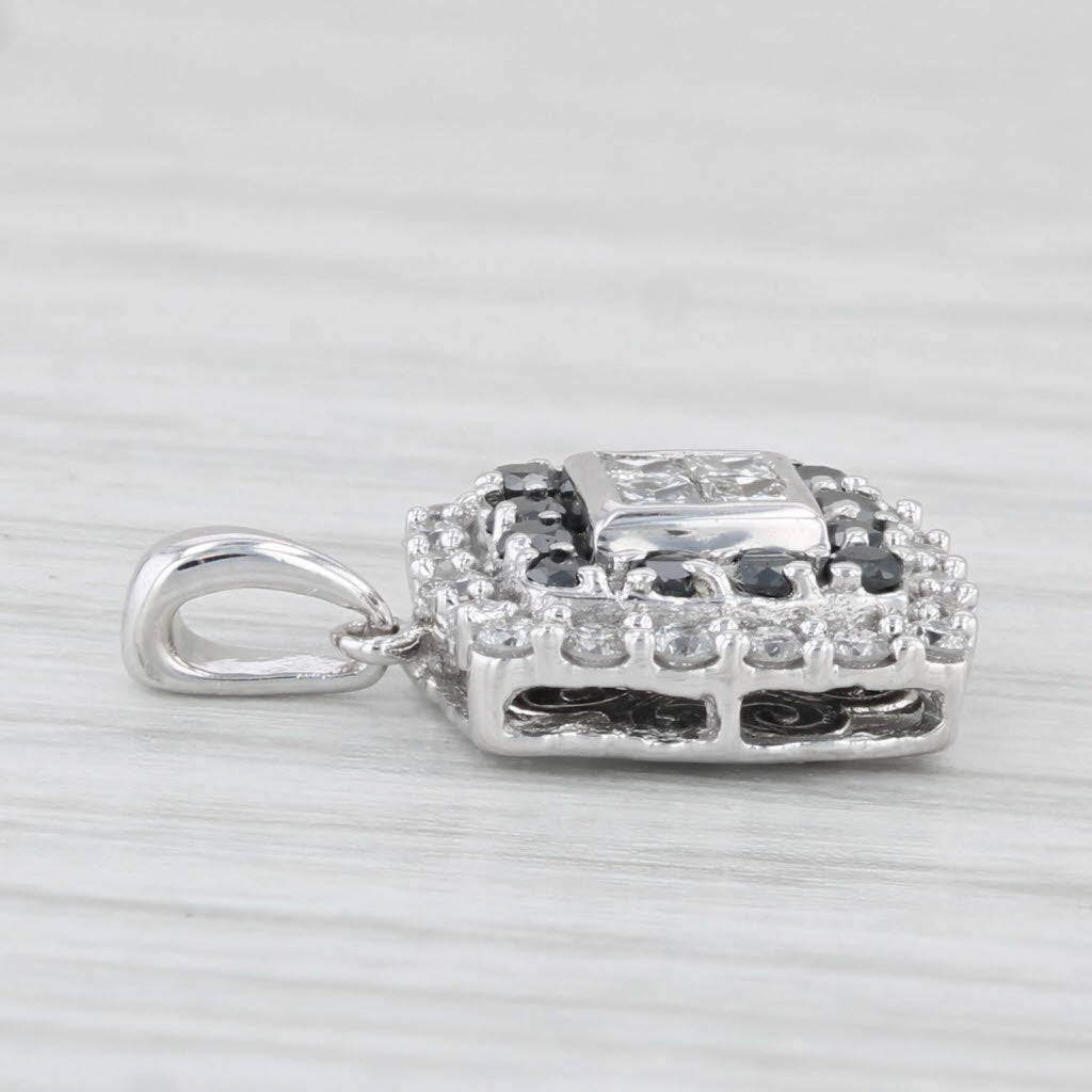 Light Gray 0.50ctw Black White Diamond Pendant 10k White Gold Small Drop