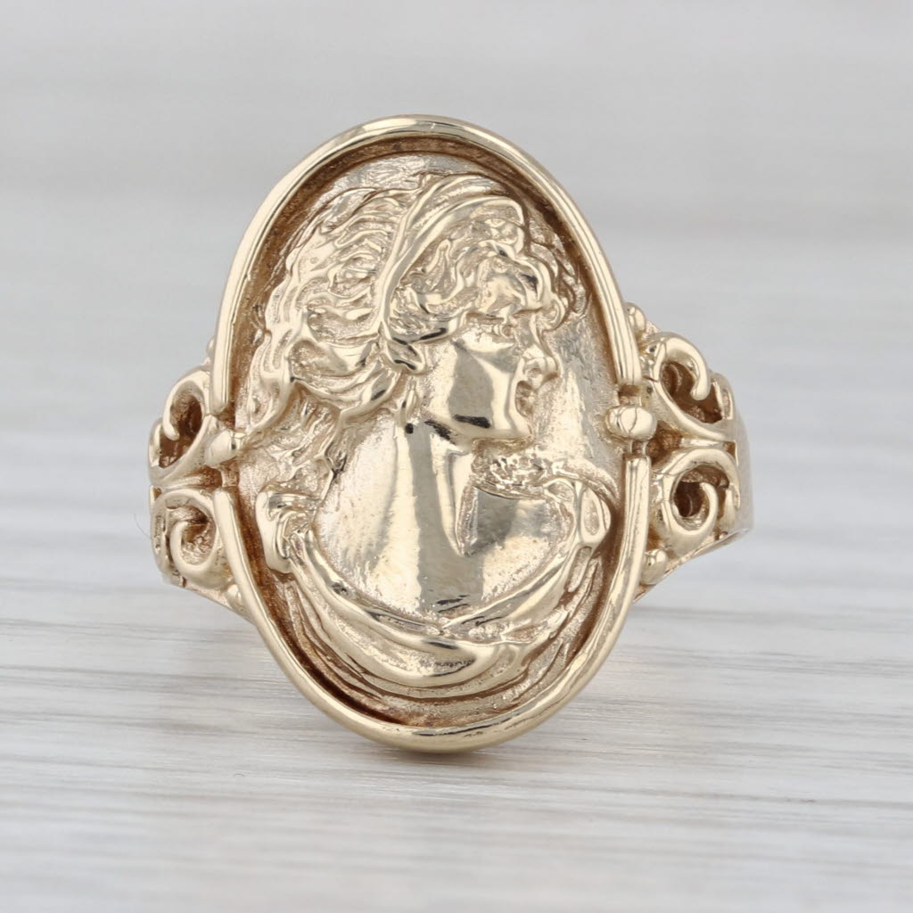 Cameo Portrait Style Ring 10k Yellow Gold Size 7.5 Figural Female