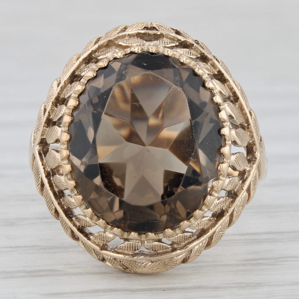 Gray 8ct Smoky Quartz Ring 10k Yellow Gold Oval Solitaire Size 6.75