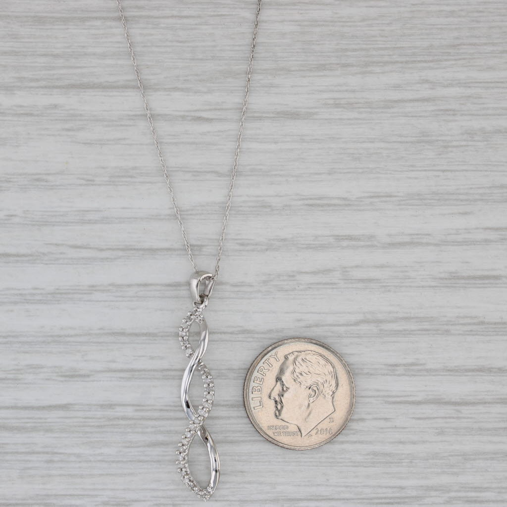 Gray Diamond Twist Drop Pendant 10k White Gold 18" Rope Chain