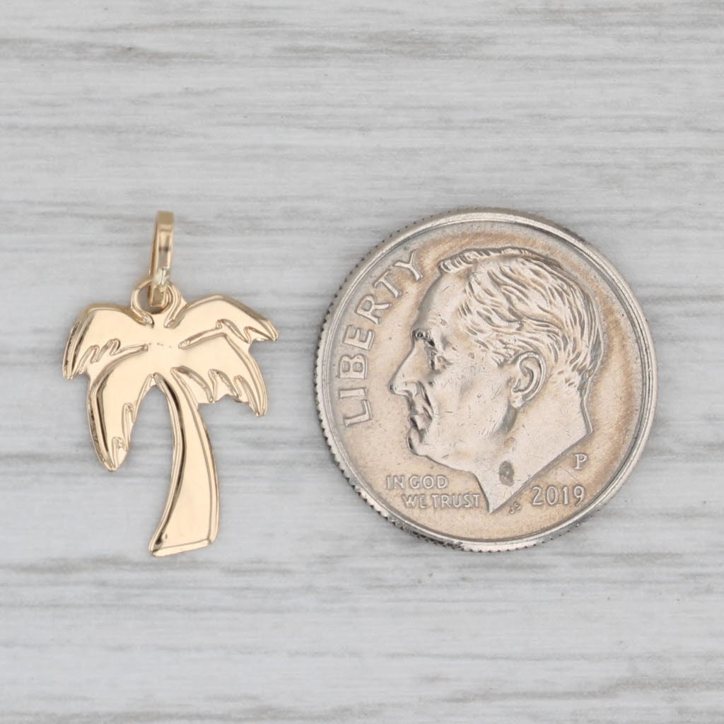 Gray Small Palm Tree Pendant 14k Yellow Gold Souvenir Charm