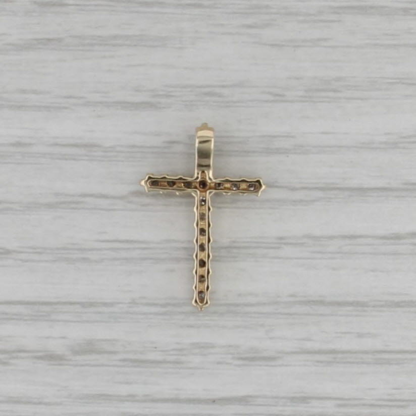 0.18ctw Diamond Cross Pendant 10k Yellow Gold Small Drop