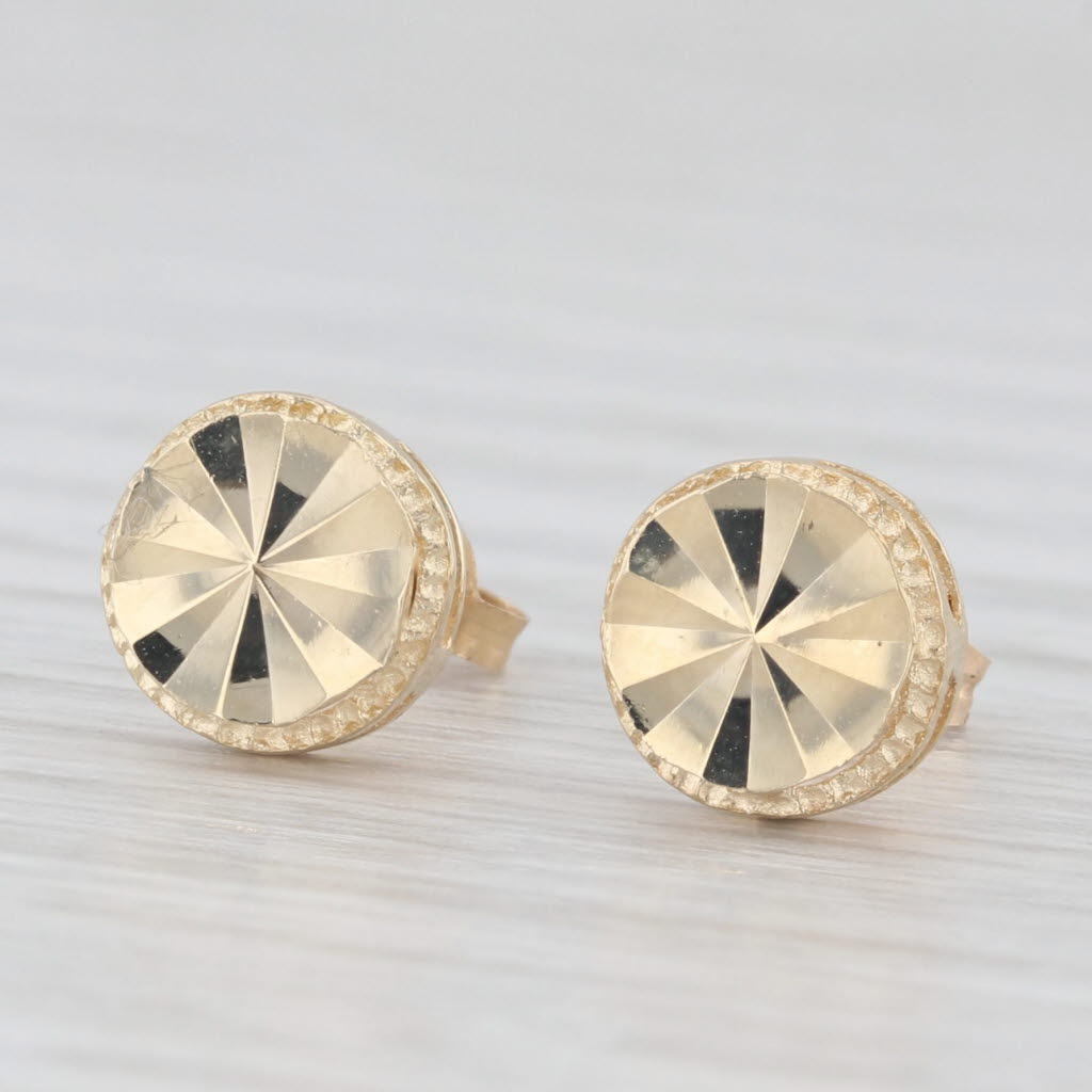 Light Gray Beveled Stud Earrings 14k Yellow Gold Small Round Studs