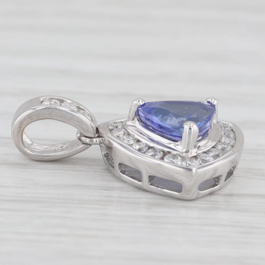 Light Gray 1.30ctw Tanzanite Diamond Halo Pendant 18k White Gold Dyach