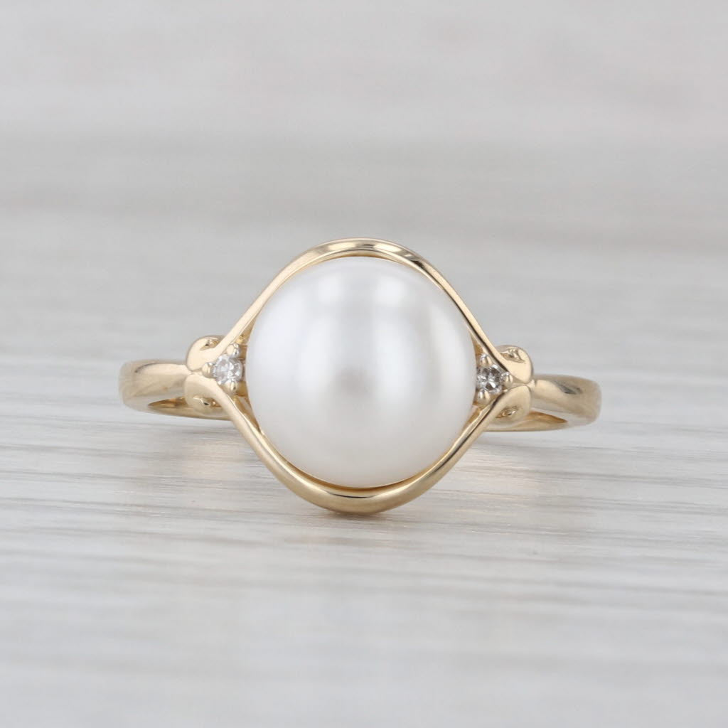 Freshwater Button Pearl Solitaire Ring 10k Yellow Gold Size 7