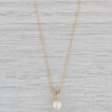 Cultured Pearl Diamond Pendant Necklace 14k Yellow Gold 18.5" Curb Chain