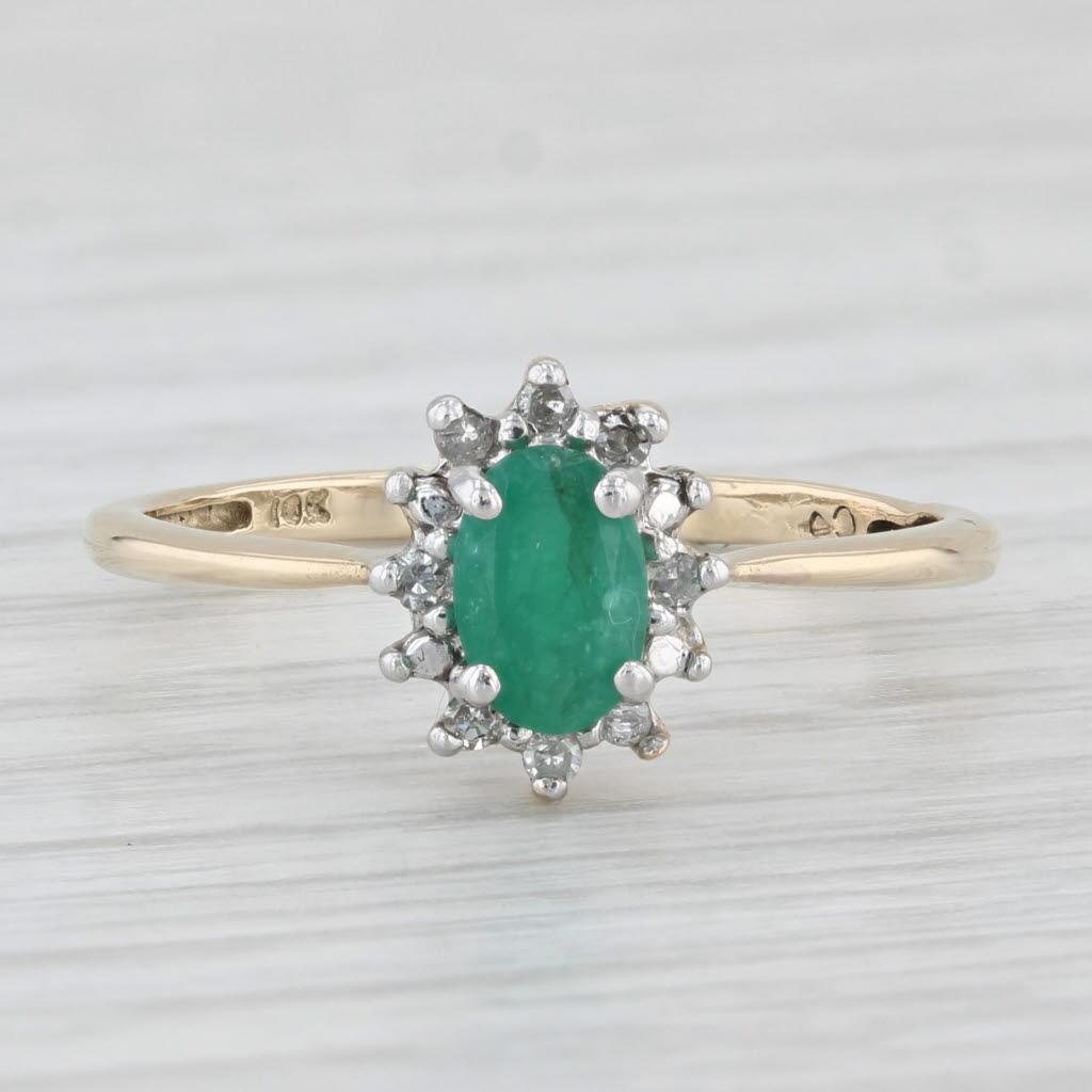 Light Gray 0.50ct Oval Emerald Ring 10k Yellow Gold Size 7.25 Diamond Accents