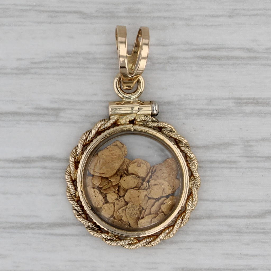 Gray Vintage Authentic Gold Nuggets in resin Pendant 14k 20k Yellow Gold