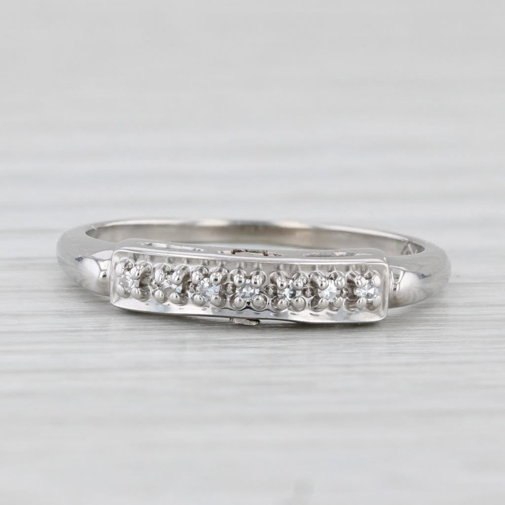 Light Gray Vintage 0.13ctw Diamond Engagement Ring Wedding Band Set 14k White Gold Size 5.5