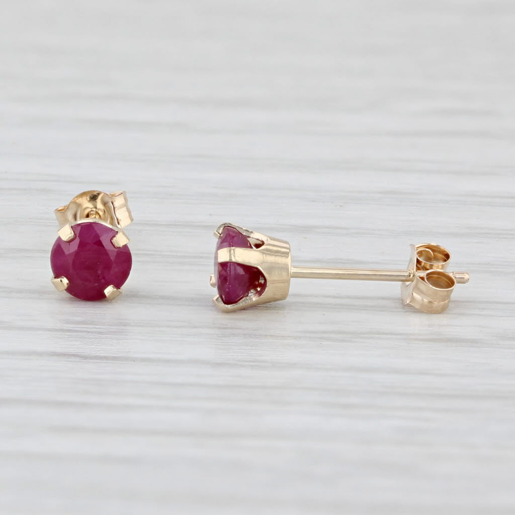 Light Gray 0.70ctw Ruby Stud Earrings 10k Yellow Gold Round Solitaires