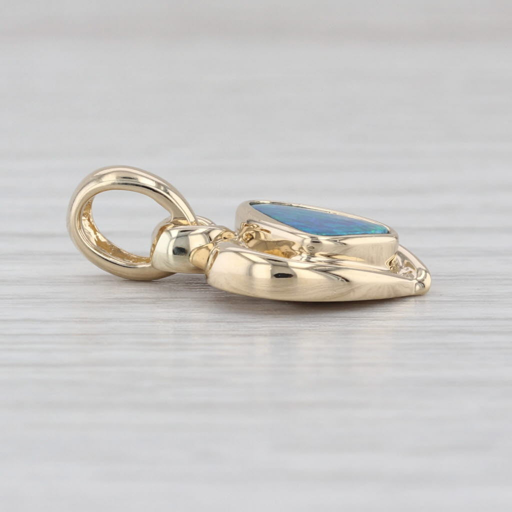Blue Green Opal Heart Pendant 14k Yellow Gold