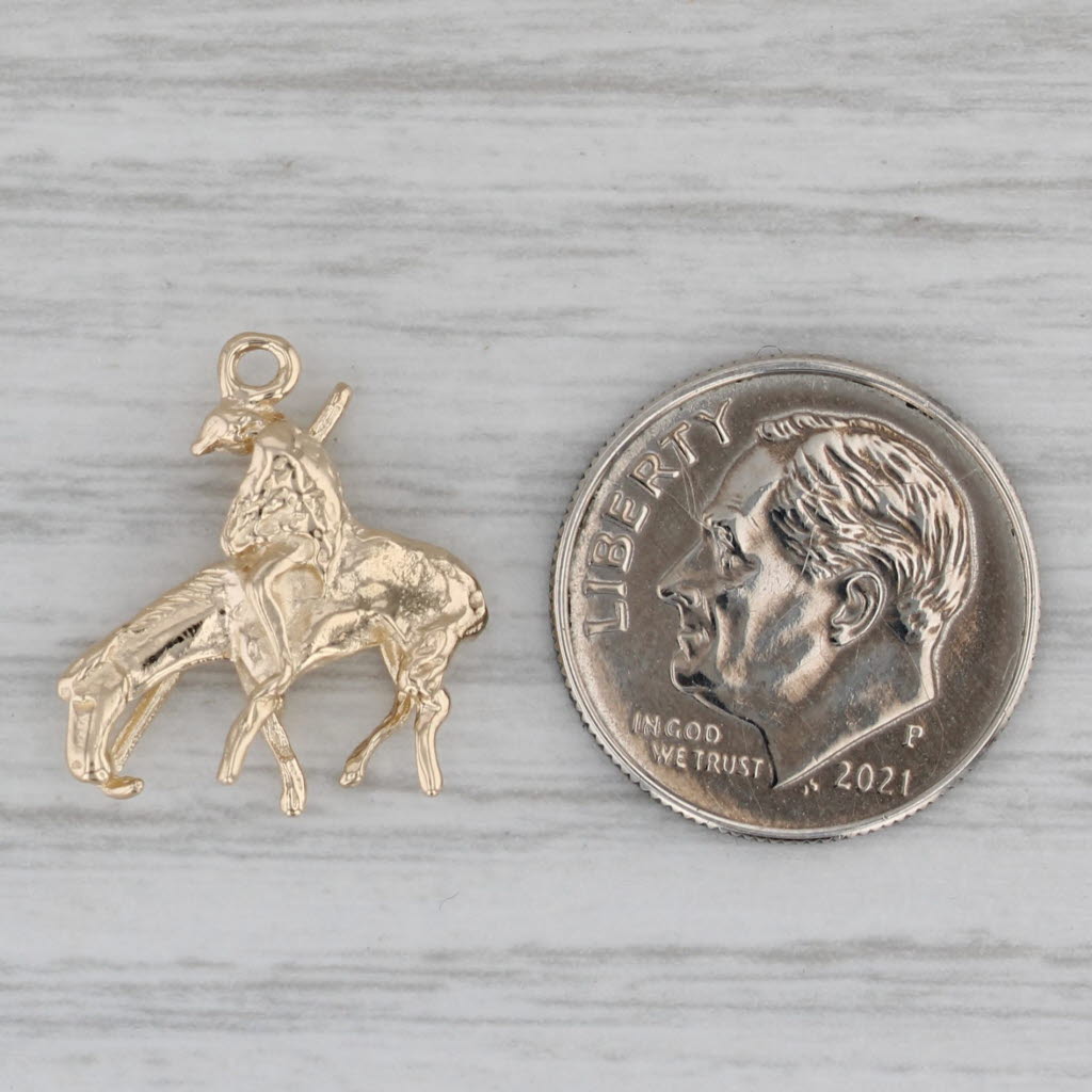 Gray Figure on Horseback with Spear Charm 10k Yellow Gold Pendant Western