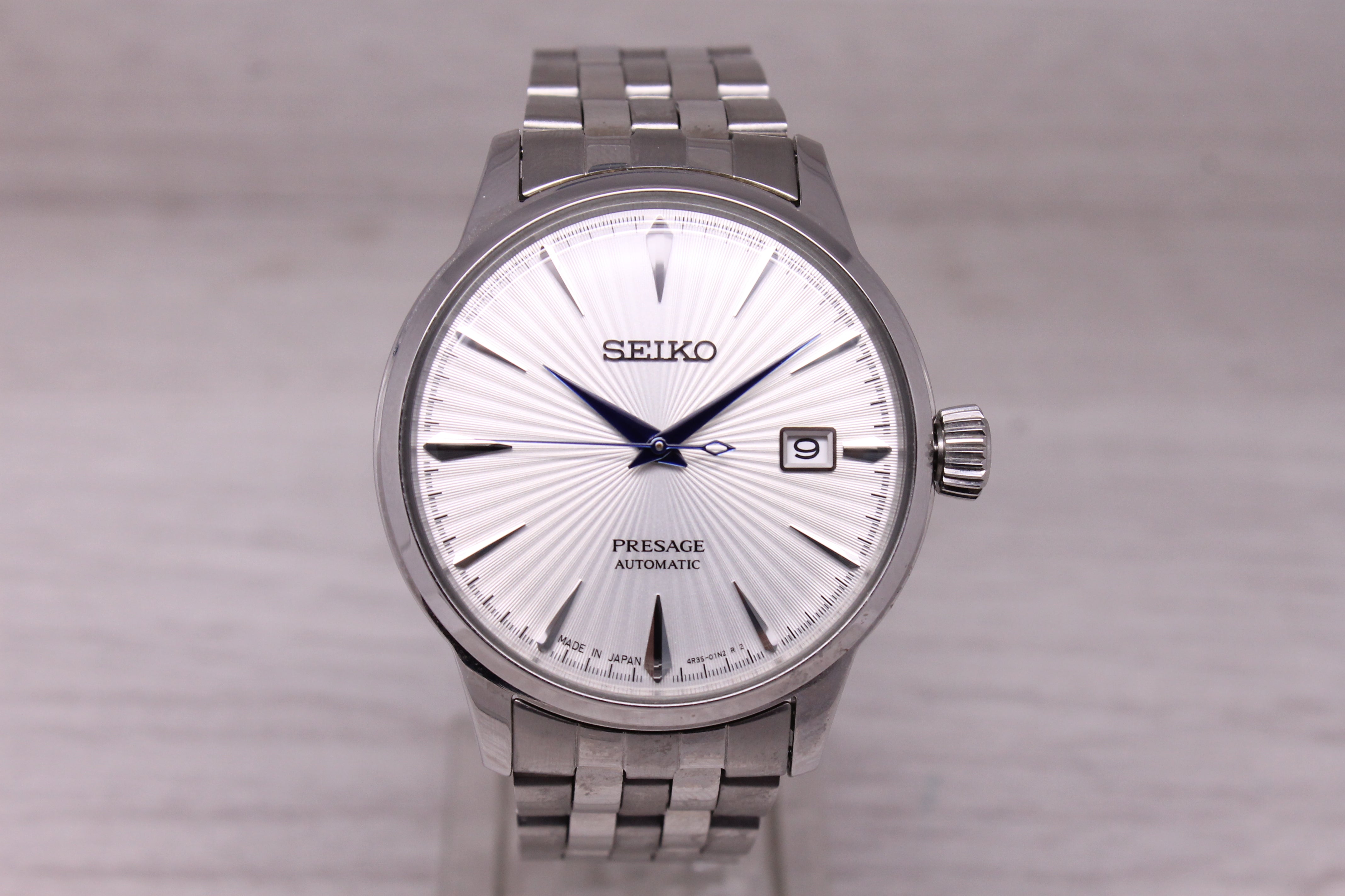 Seiko Presage Automatic Mens Watch 40.5mm Steel Swiss Date White Dial SRPB77 Box