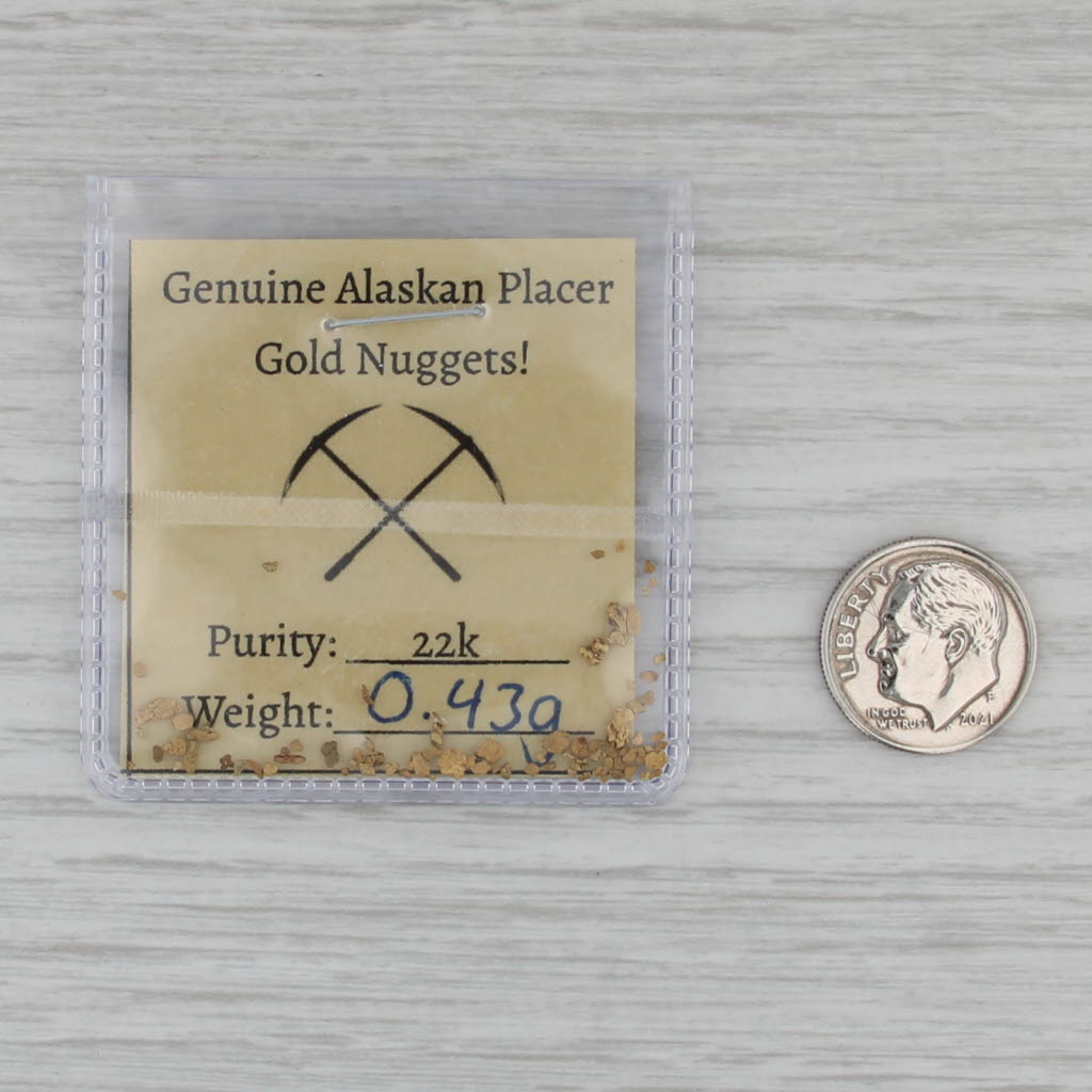 Genuine Alaskan Placer Gold Nuggets w/ Card 16k-18k Yellow Gold 0.43Grams