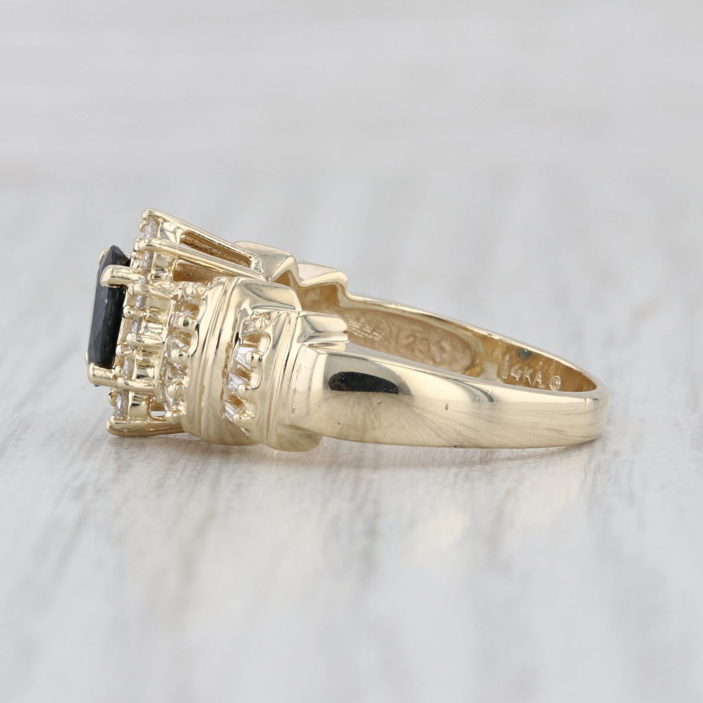 1.50ctw Blue Sapphire Diamond Halo Ring 14k Yellow Gold Size 6.75