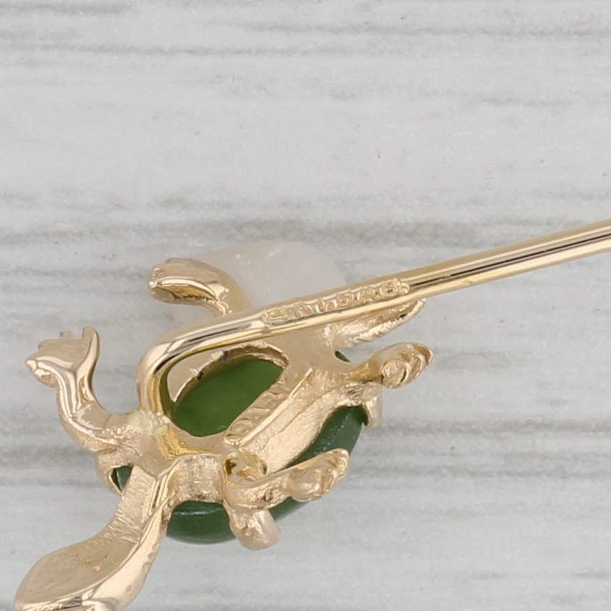 Gray Little Turtle Stickpin Green Nephrite Jade 14k Yellow Gold Vintage