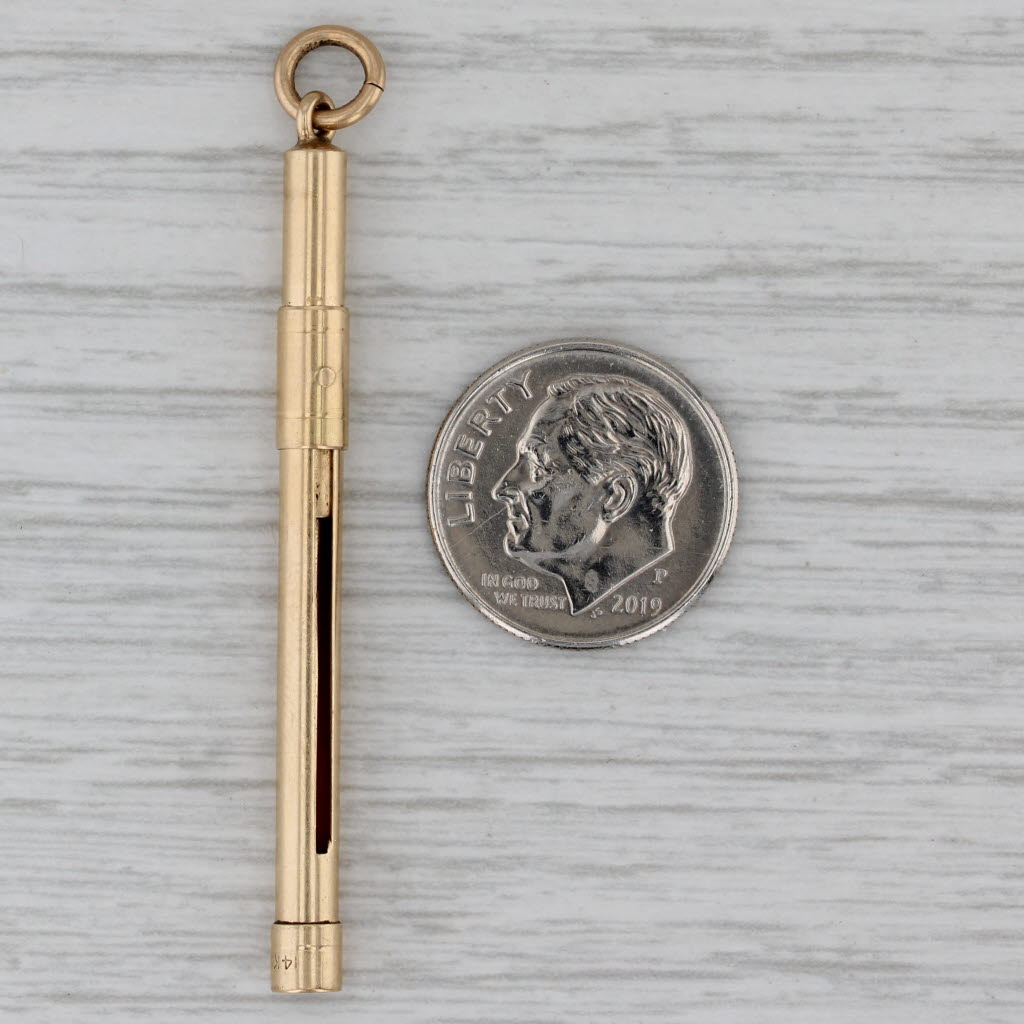 Gray Antique Retractable Toothpick in holder Charm 14k Yellow Gold Pendant