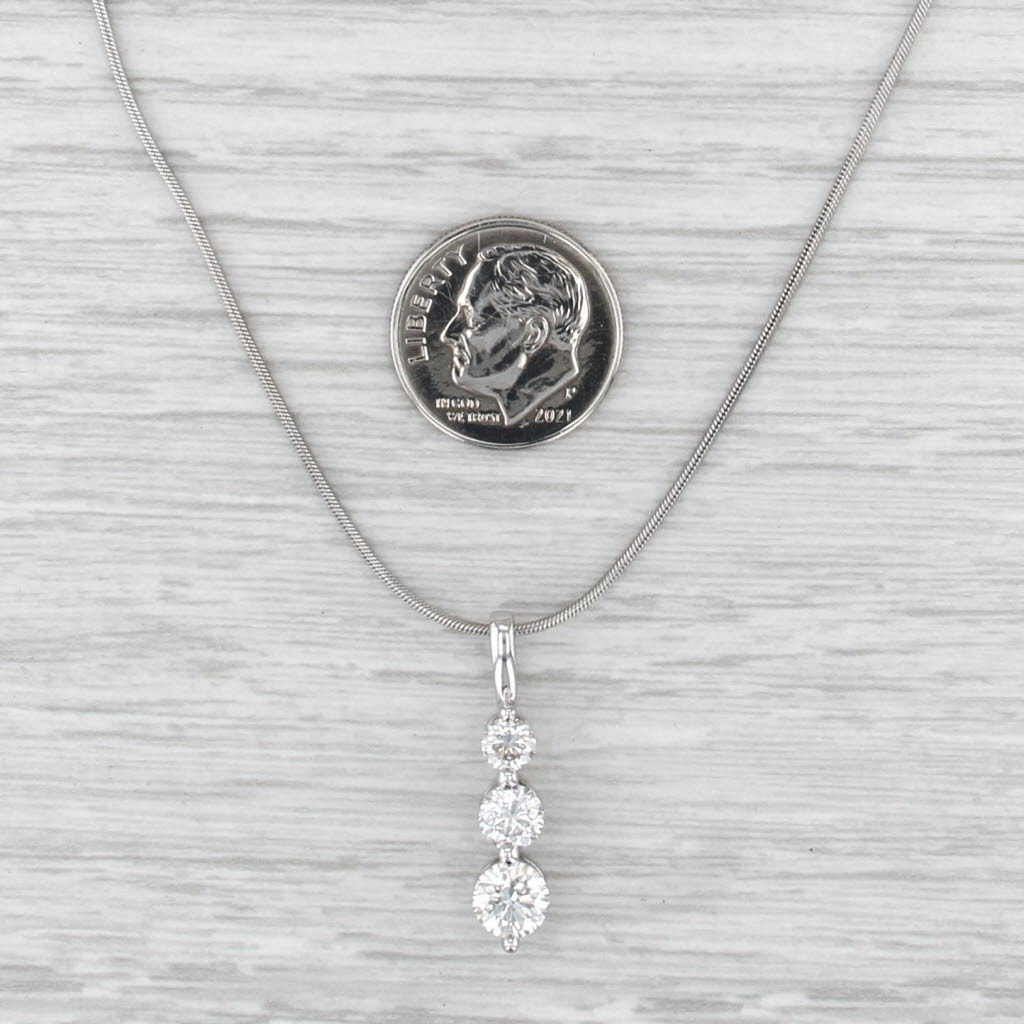1.52ctw Diamond Graduateed 3-Stone Journey Pendant Necklace 14k White Gold 18"
