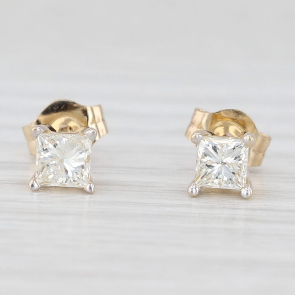 Light Gray 0.60ctw Princess Diamond Solitaire Stud Earrings 14k Yellow Gold