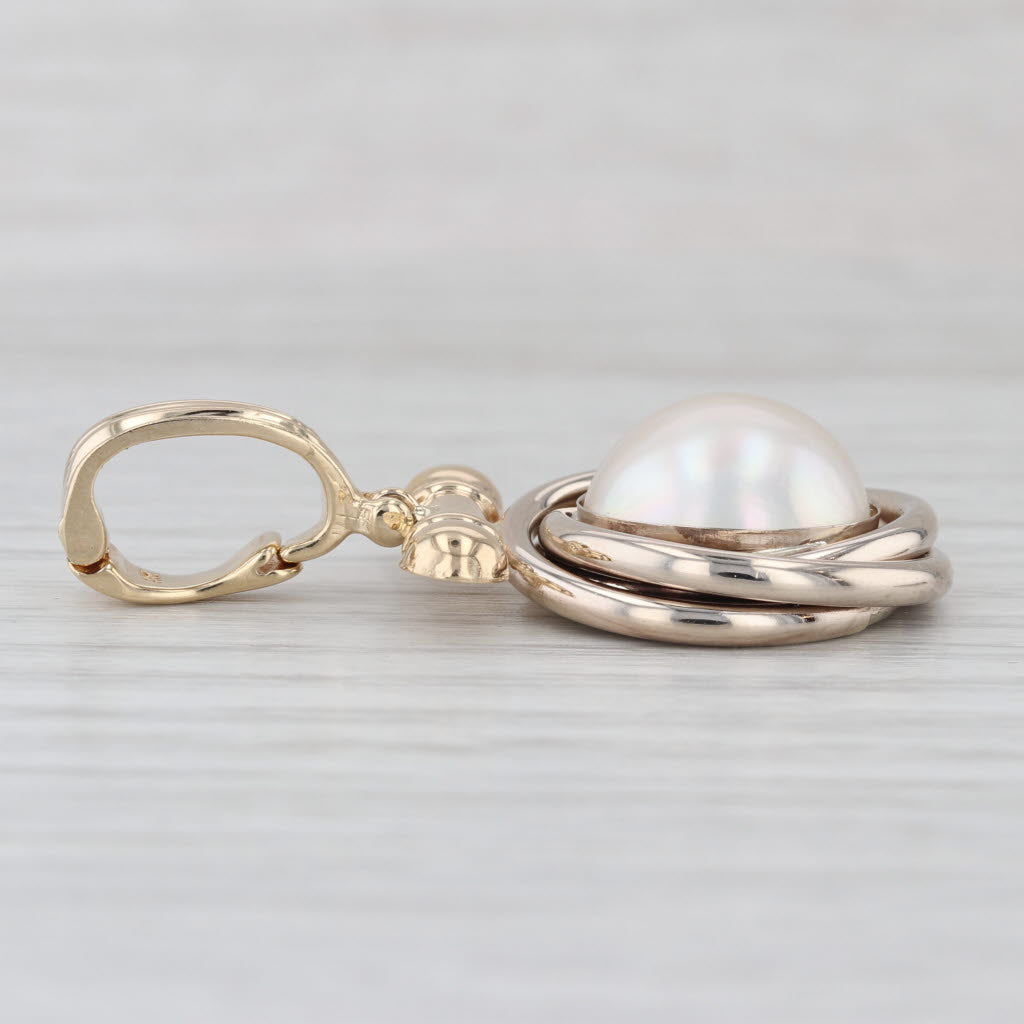 14mm Mabe Pearl Enhancer Pendant 14k Yellow White Gold Clip Bail