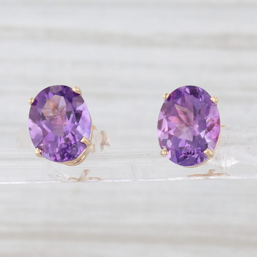 Light Gray 3.40ctw Oval Solitaire Amethyst Stud Earrings 14k Yellow Gold