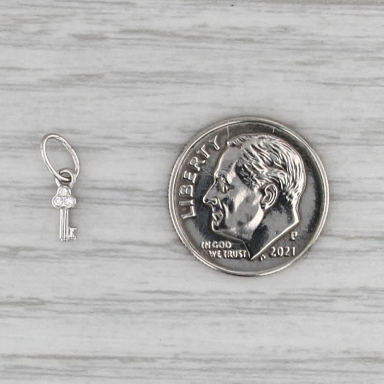 Tiny Diamond Skeleton Key Charm 14k White Gold Small Drop Pendant