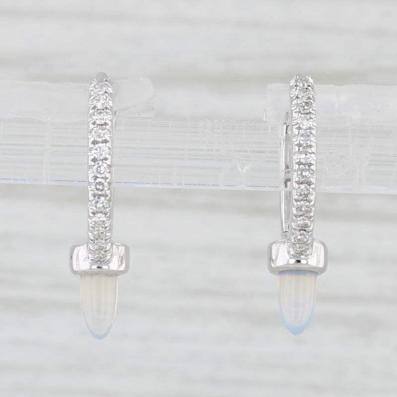 New Opal Diamond Hoop Earrings 14k White Gold Huggie Hoops